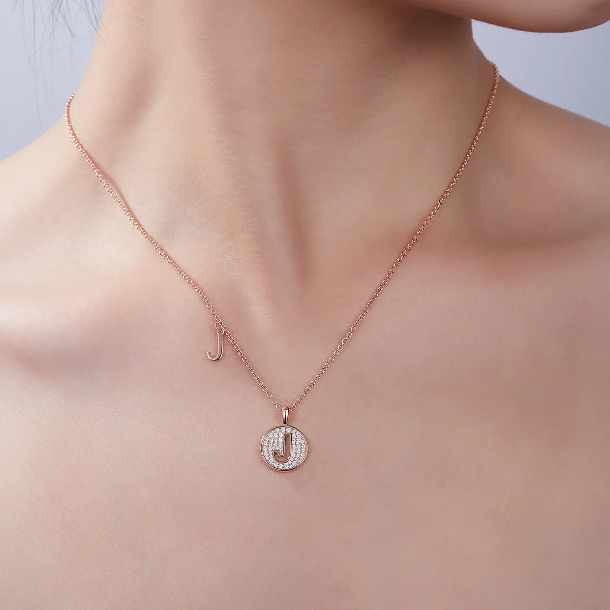 J Pendant S925 Rose-Gold-Plated Silver Moissanite Light Luxury Letter Necklace