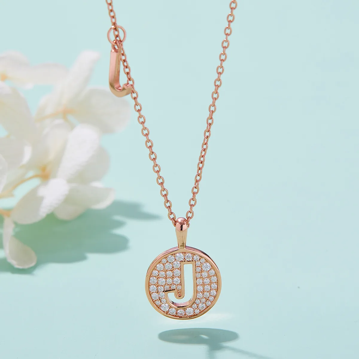J Pendant S925 Rose-Gold-Plated Silver Moissanite Light Luxury Letter Necklace