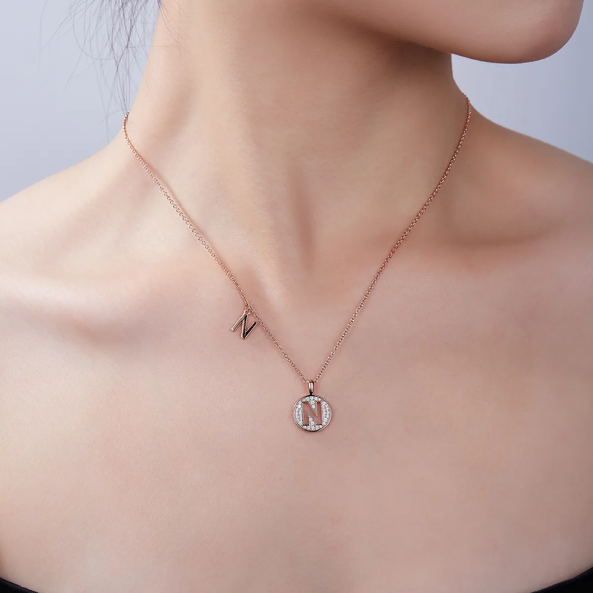 N Pendant S925 Rose-Gold-Plated Silver Moissanite Light Luxury Letter Necklace