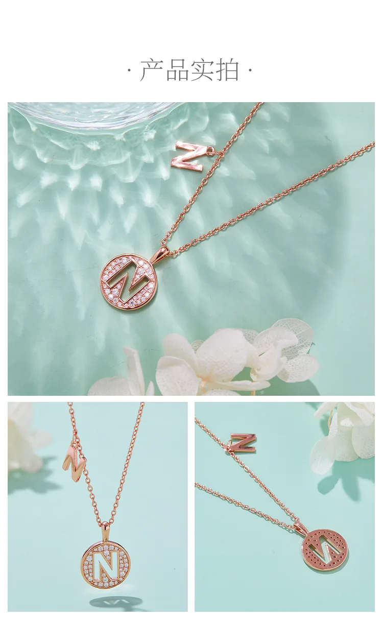 N Pendant S925 Rose-Gold-Plated Silver Moissanite Light Luxury Letter Necklace d