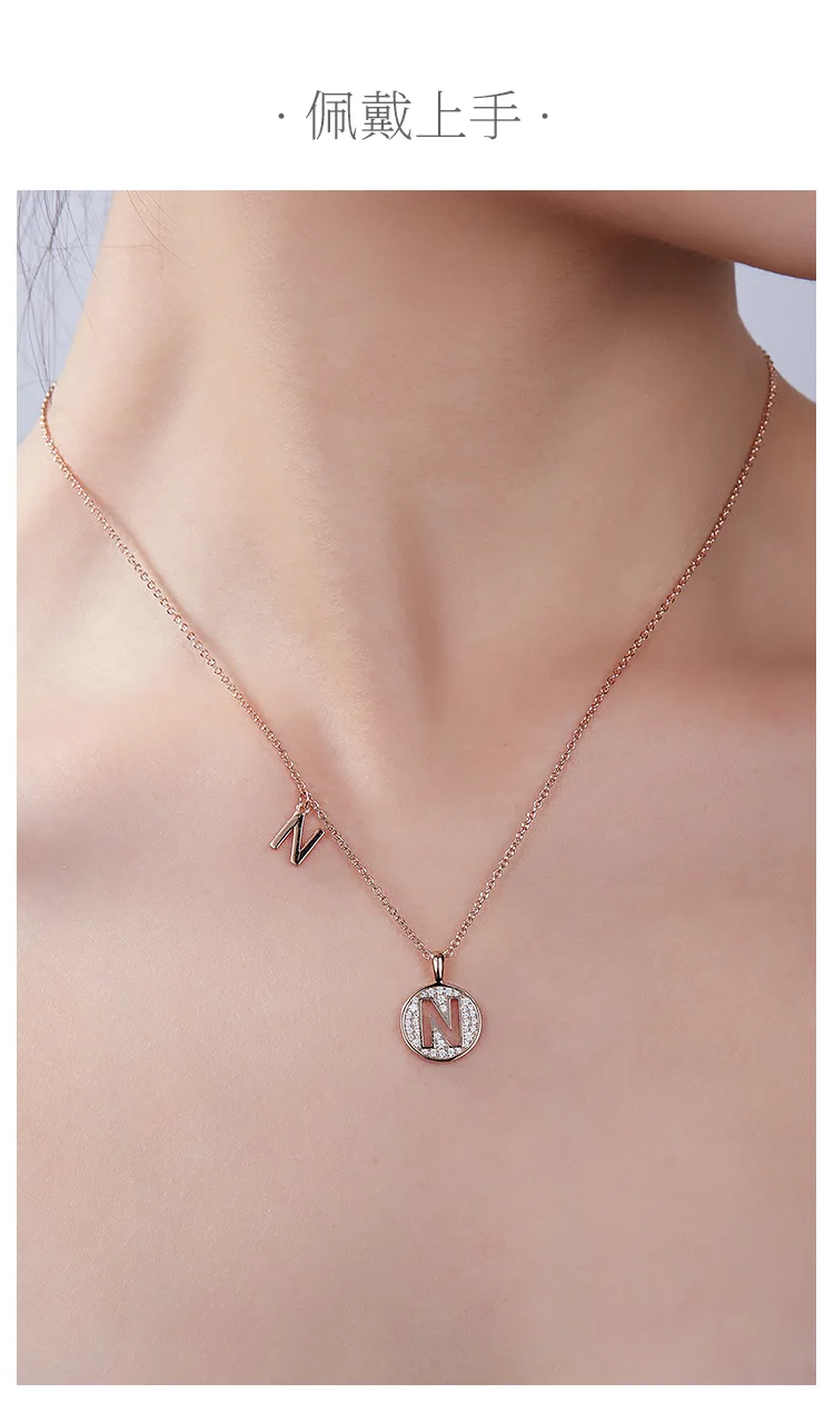 N Pendant S925 Rose-Gold-Plated Silver Moissanite Light Luxury Letter Necklace d