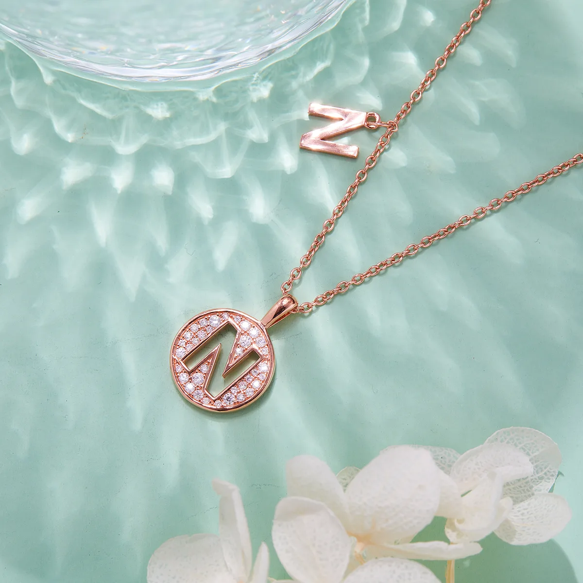 N Pendant S925 Rose-Gold-Plated Silver Moissanite Light Luxury Letter Necklace