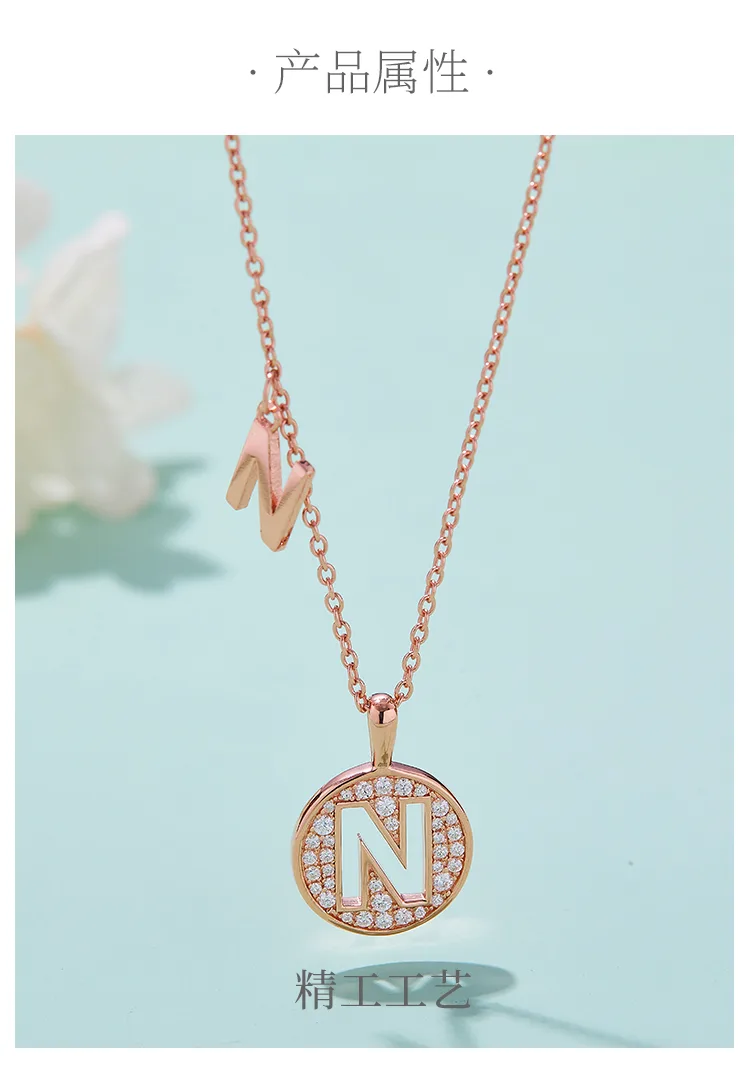 N Pendant S925 Rose-Gold-Plated Silver Moissanite Light Luxury Letter Necklace d