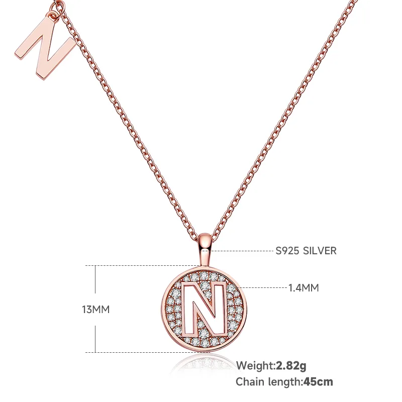 N Pendant S925 Rose-Gold-Plated Silver Moissanite Light Luxury Letter Necklace