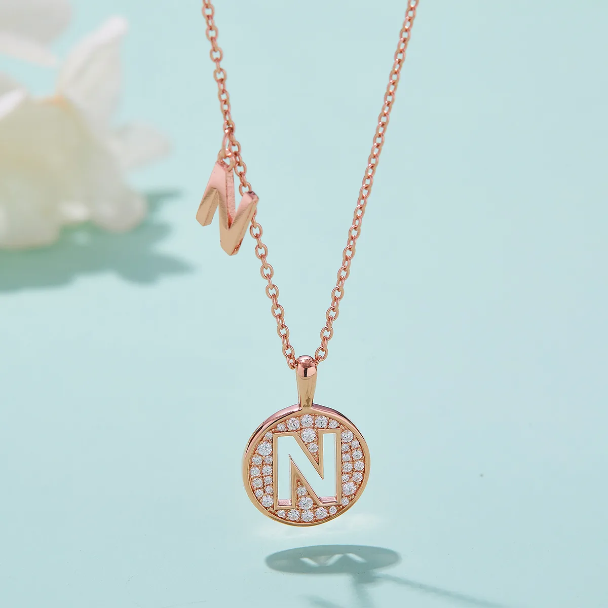 N Pendant S925 Rose-Gold-Plated Silver Moissanite Light Luxury Letter Necklace
