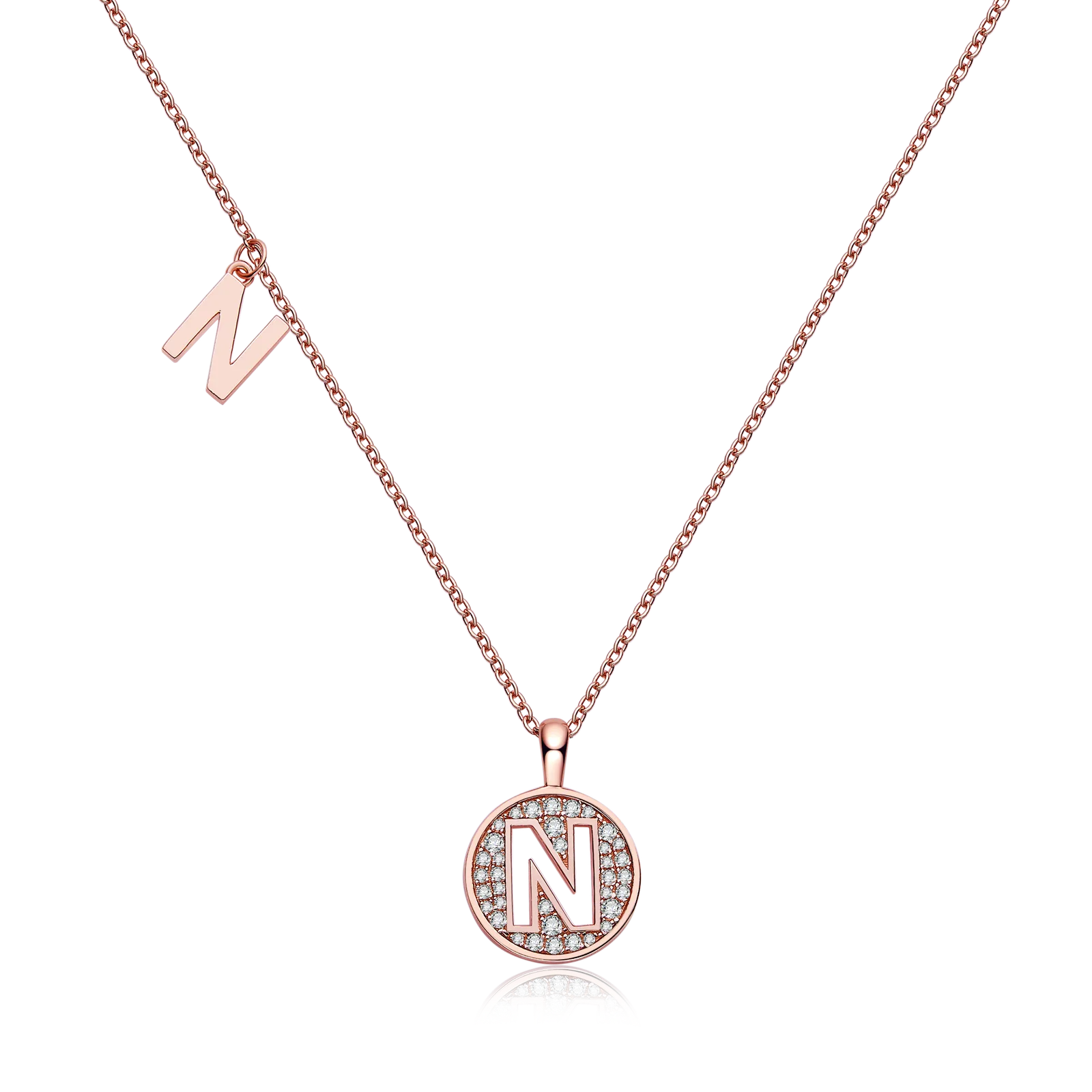 N Pendant S925 Rose-Gold-Plated Silver Moissanite Light Luxury Letter Necklace