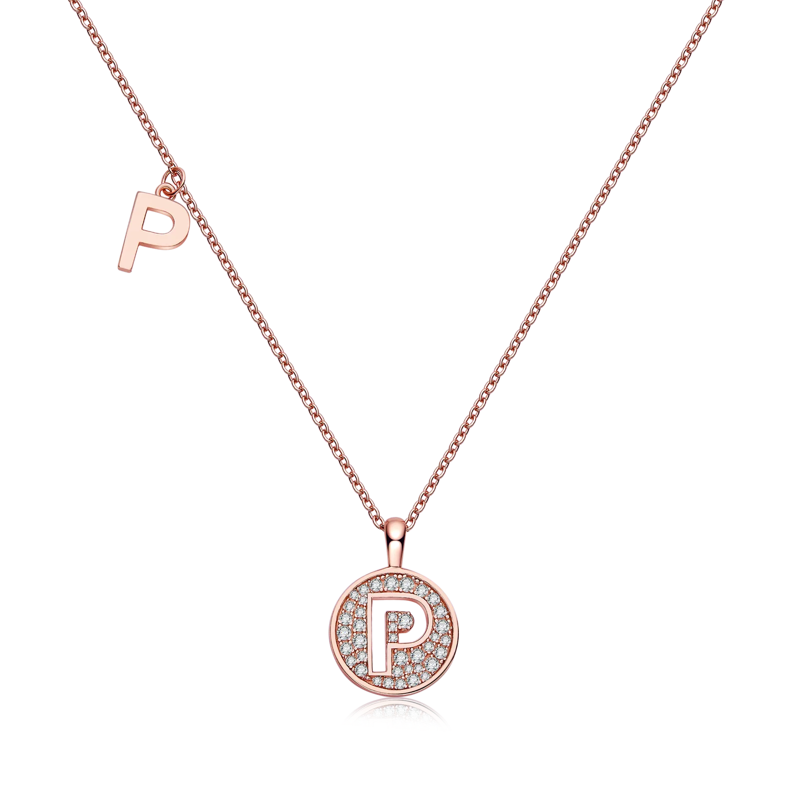 P Pendant S925 Rose-Gold-Plated Silver Moissanite Light Luxury Letter Necklace