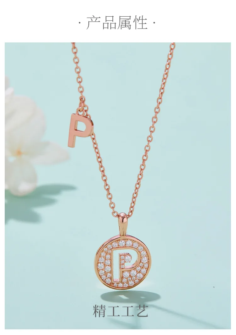 P Pendant S925 Rose-Gold-Plated Silver Moissanite Light Luxury Letter Necklace d