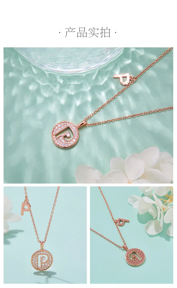 P Pendant S925 Rose-Gold-Plated Silver Moissanite Light Luxury Letter Necklace d