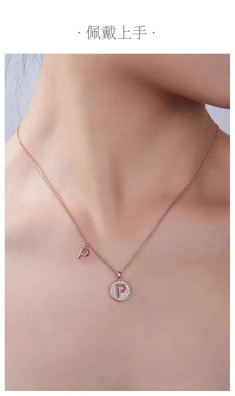 P Pendant S925 Rose-Gold-Plated Silver Moissanite Light Luxury Letter Necklace d