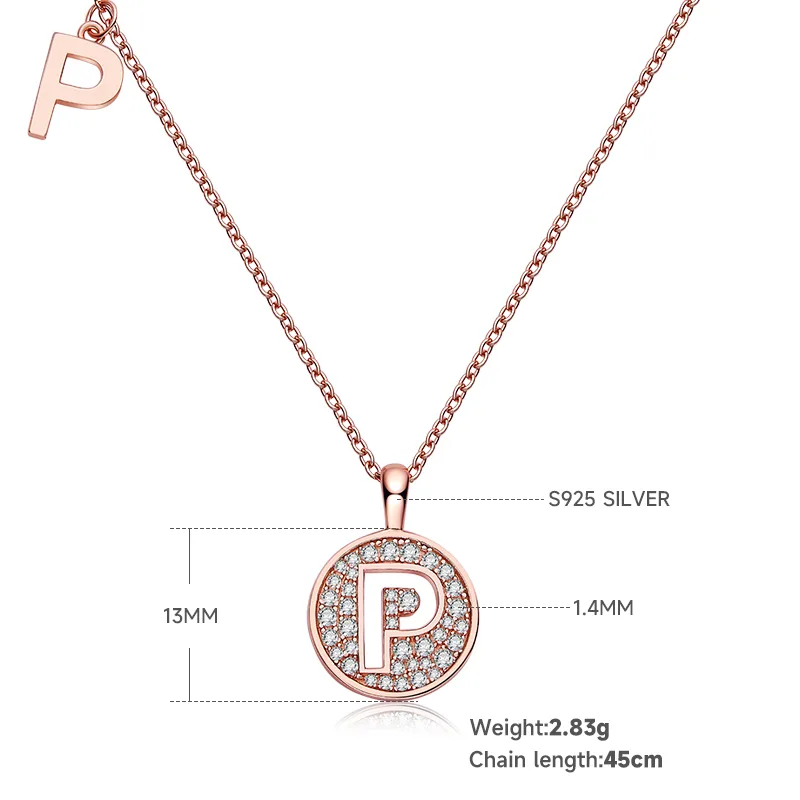 P Pendant S925 Rose-Gold-Plated Silver Moissanite Light Luxury Letter Necklace