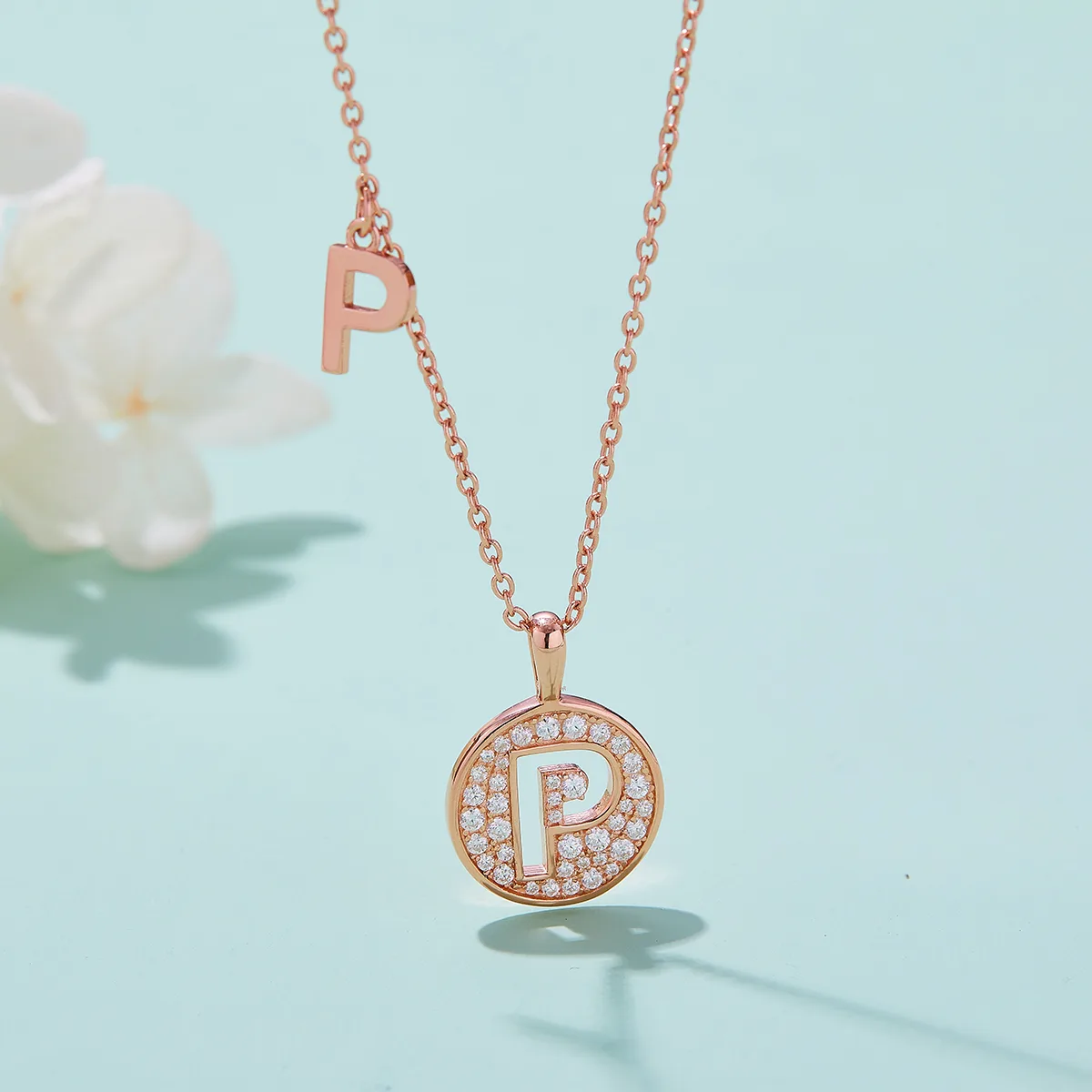 P Pendant S925 Rose-Gold-Plated Silver Moissanite Light Luxury Letter Necklace