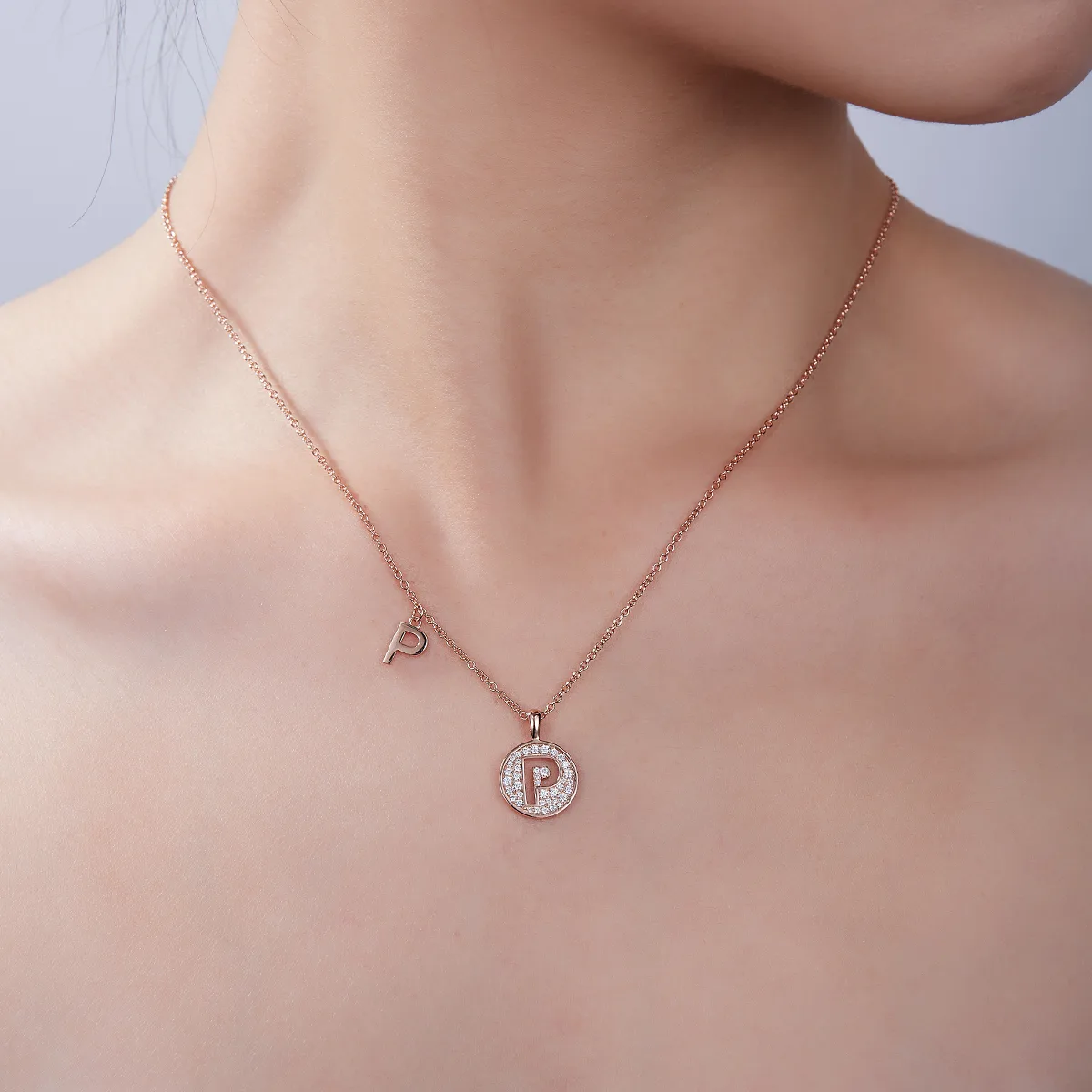 P Pendant S925 Rose-Gold-Plated Silver Moissanite Light Luxury Letter Necklace