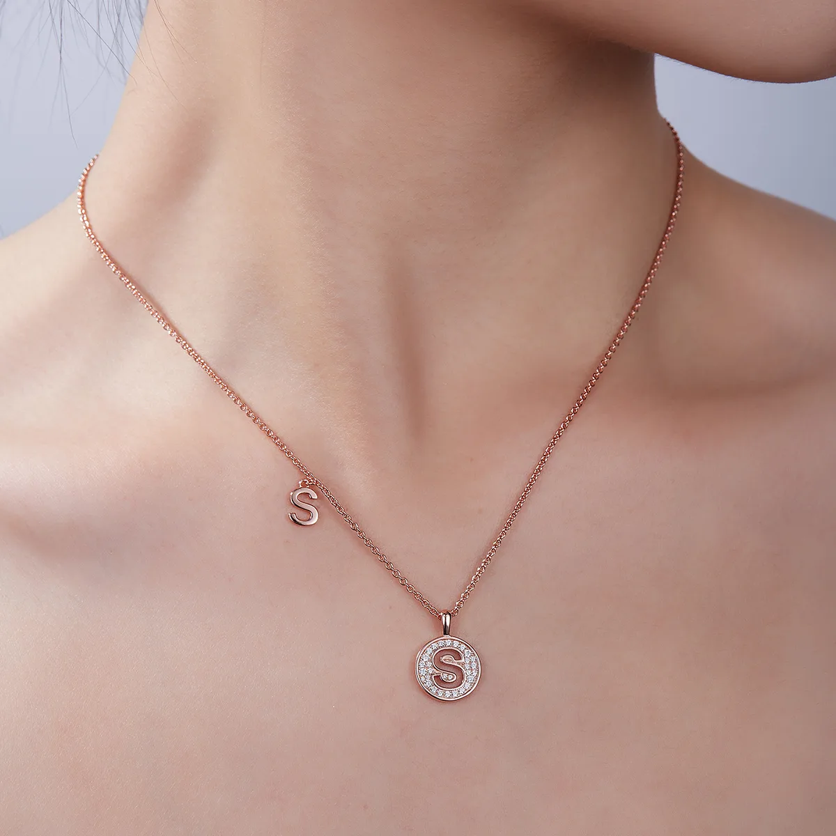 S Pendant S925 Rose-Gold-Plated Silver Moissanite Light Luxury Letter Necklace