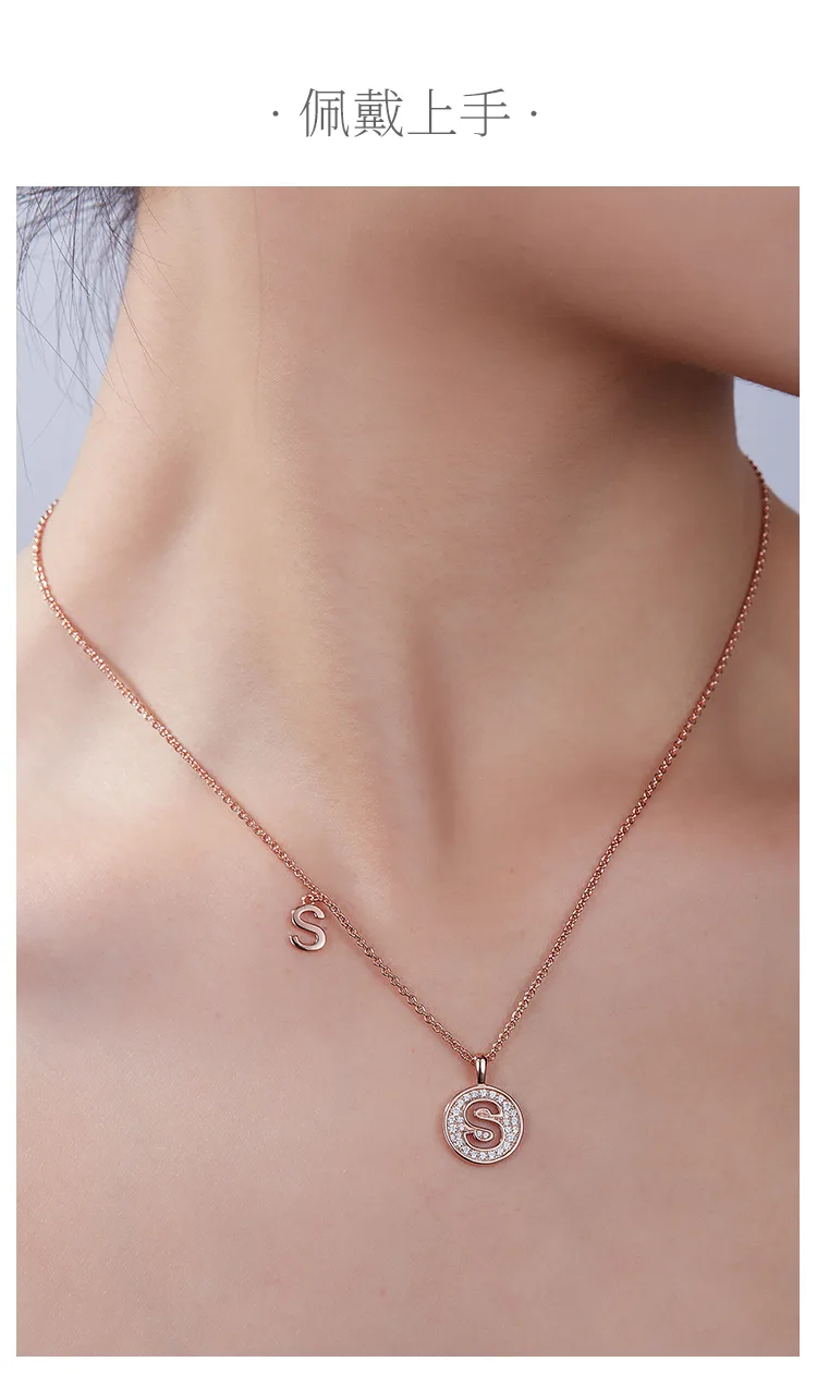 S Pendant S925 Rose-Gold-Plated Silver Moissanite Light Luxury Letter Necklace d