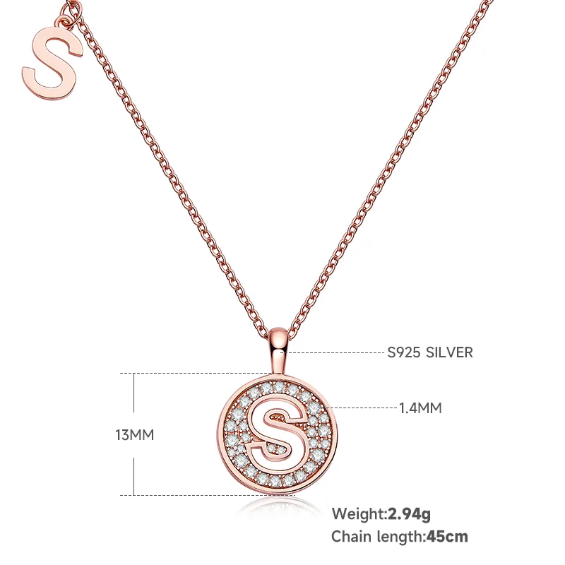 S Pendant S925 Rose-Gold-Plated Silver Moissanite Light Luxury Letter Necklace