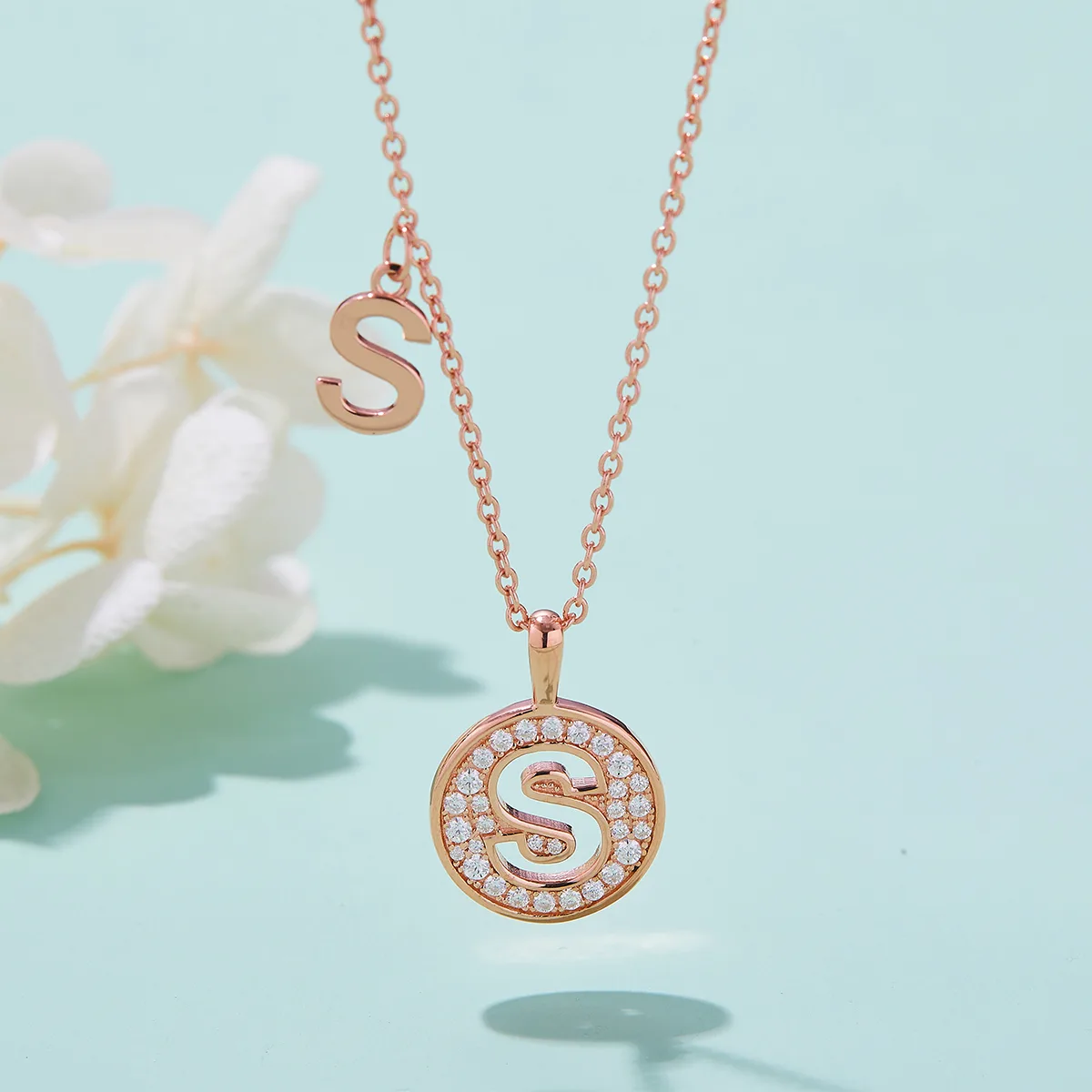 S Pendant S925 Rose-Gold-Plated Silver Moissanite Light Luxury Letter Necklace