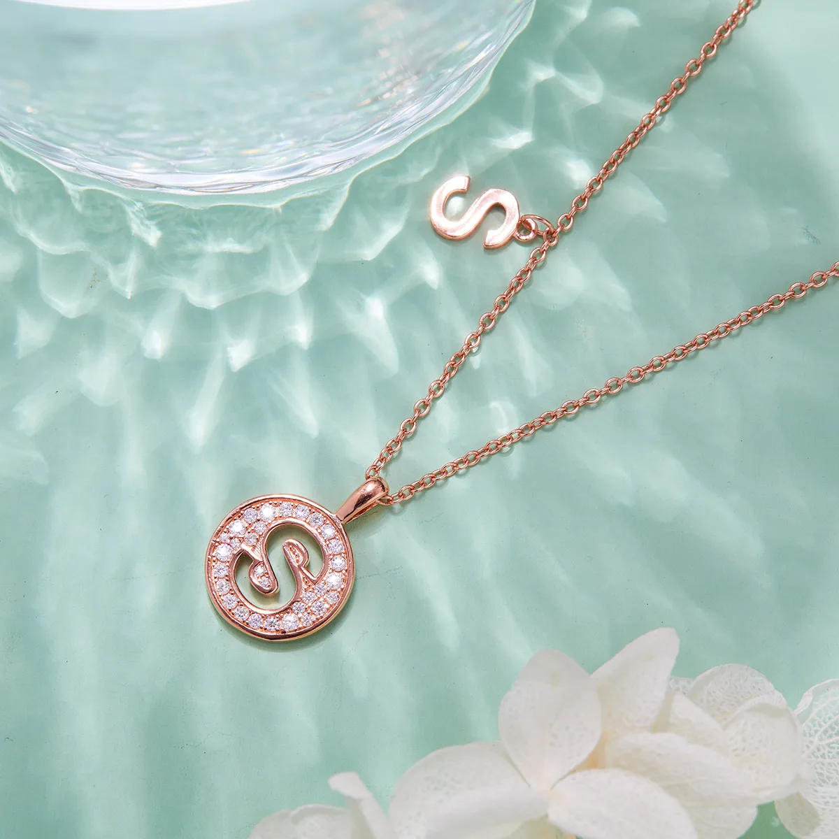 S Pendant S925 Rose-Gold-Plated Silver Moissanite Light Luxury Letter Necklace