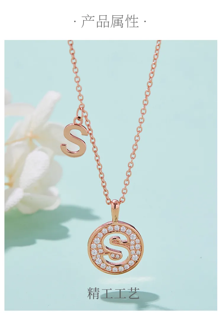 S Pendant S925 Rose-Gold-Plated Silver Moissanite Light Luxury Letter Necklace d