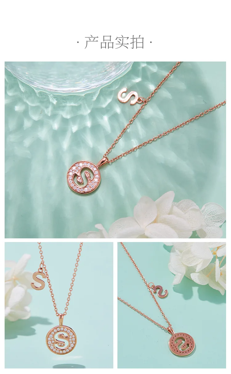 S Pendant S925 Rose-Gold-Plated Silver Moissanite Light Luxury Letter Necklace d