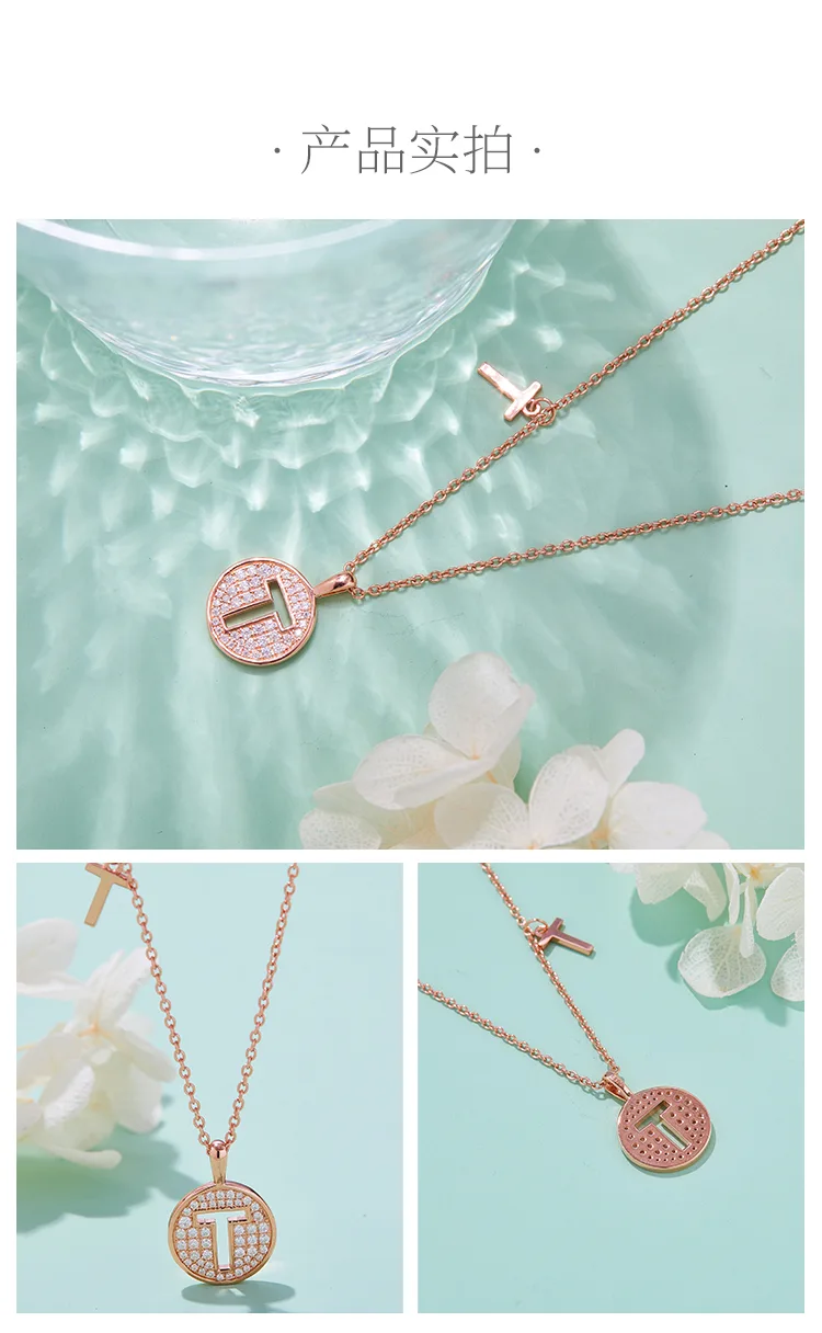 T Pendant S925 Rose-Gold-Plated Silver Moissanite Light Luxury Letter Necklace d