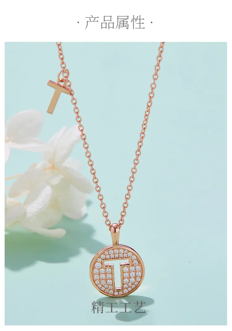 T Pendant S925 Rose-Gold-Plated Silver Moissanite Light Luxury Letter Necklace d