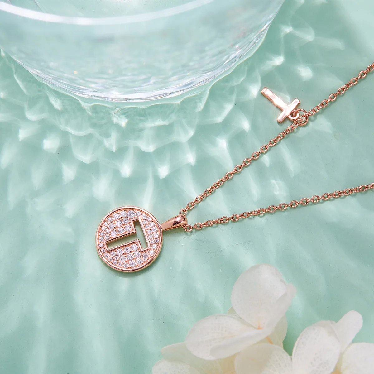 T Pendant S925 Rose-Gold-Plated Silver Moissanite Light Luxury Letter Necklace