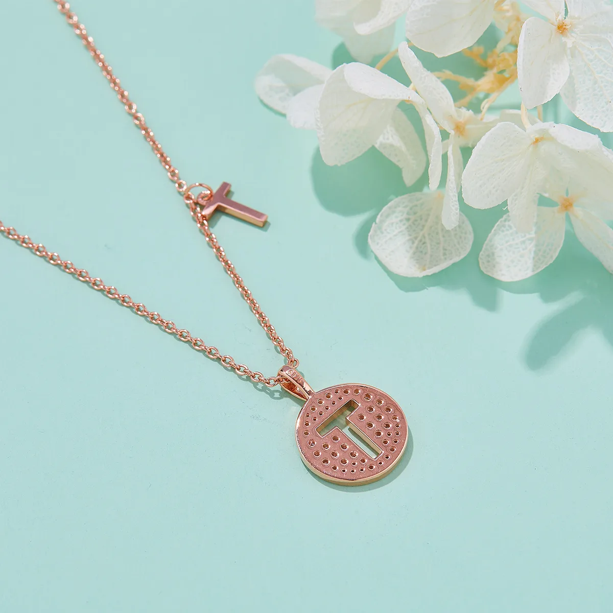 T Pendant S925 Rose-Gold-Plated Silver Moissanite Light Luxury Letter Necklace