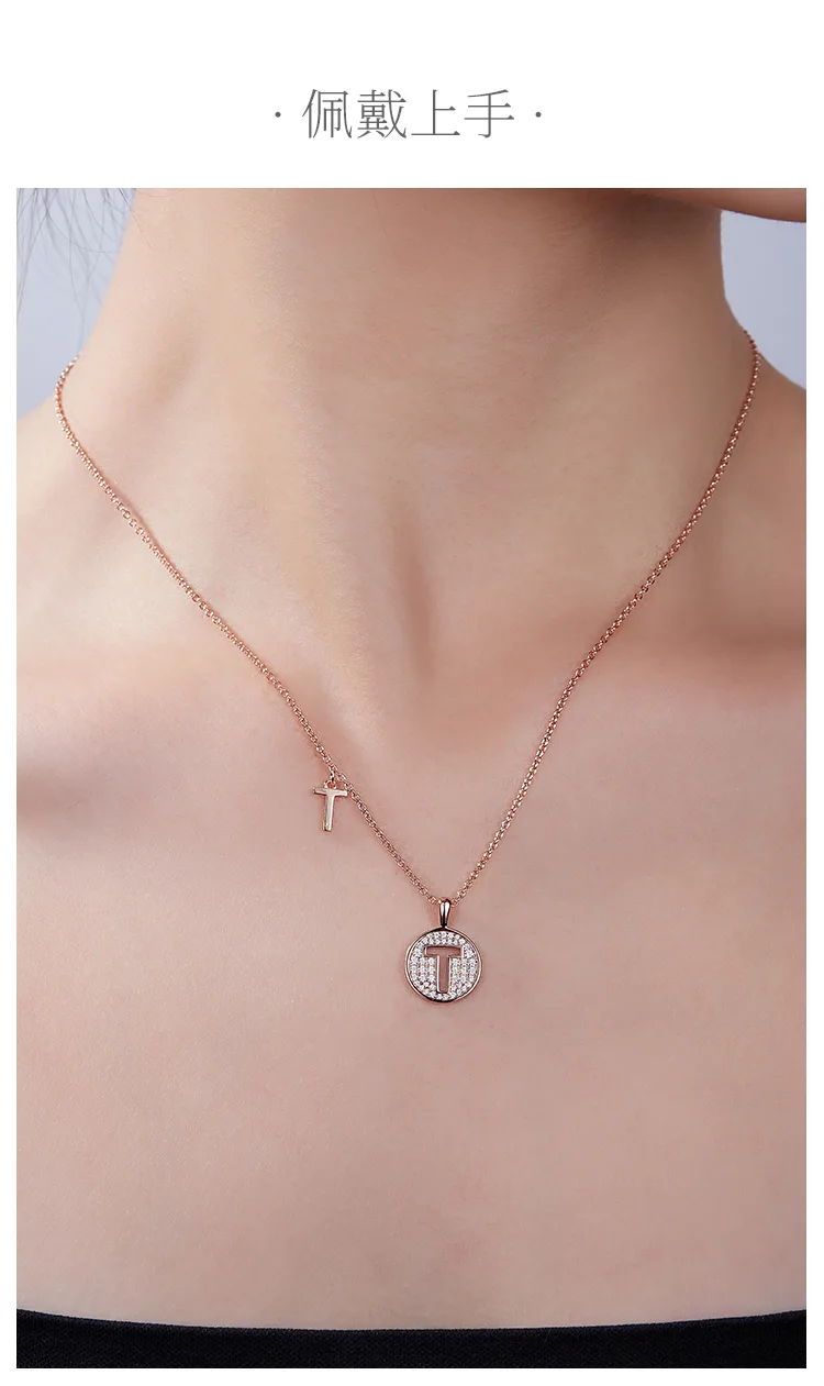 T Pendant S925 Rose-Gold-Plated Silver Moissanite Light Luxury Letter Necklace d