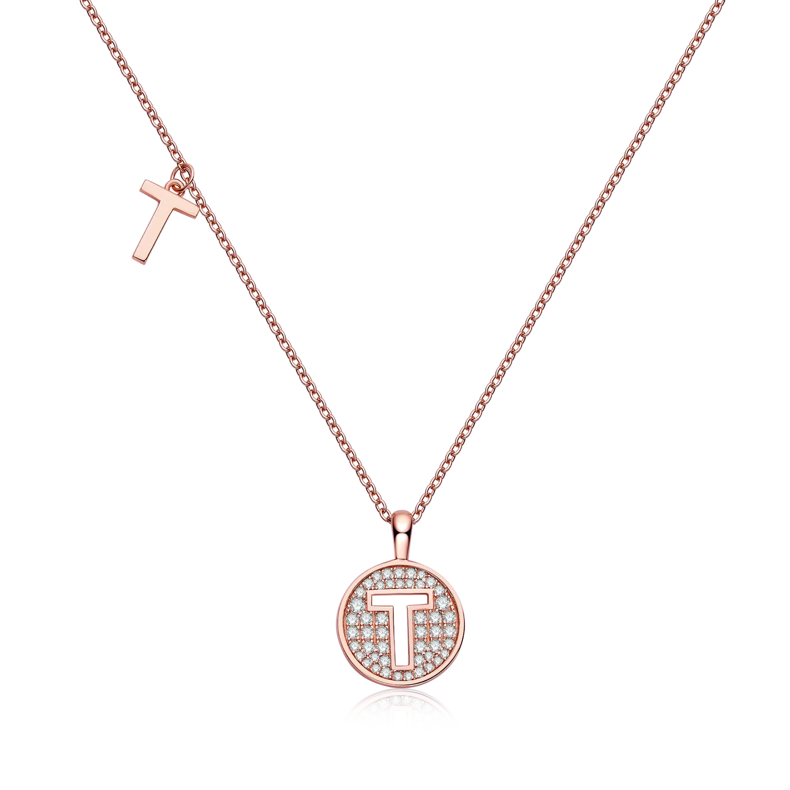 T Pendant S925 Rose-Gold-Plated Silver Moissanite Light Luxury Letter Necklace