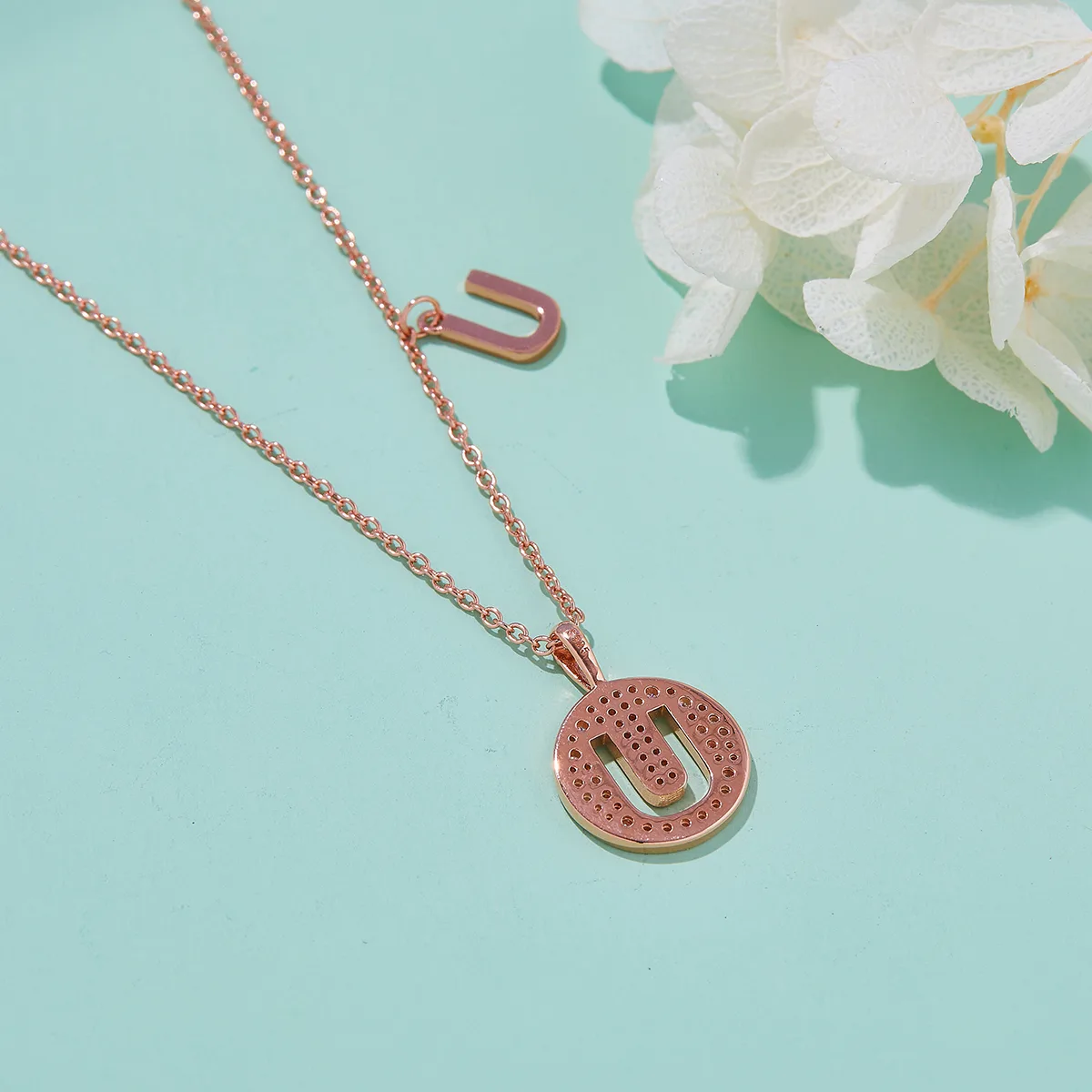 U Pendant S925 Rose-Gold-Plated Silver Moissanite Light Luxury Letter Necklace