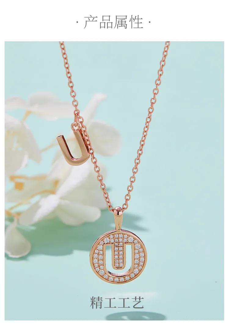 U Pendant S925 Rose-Gold-Plated Silver Moissanite Light Luxury Letter Necklace d