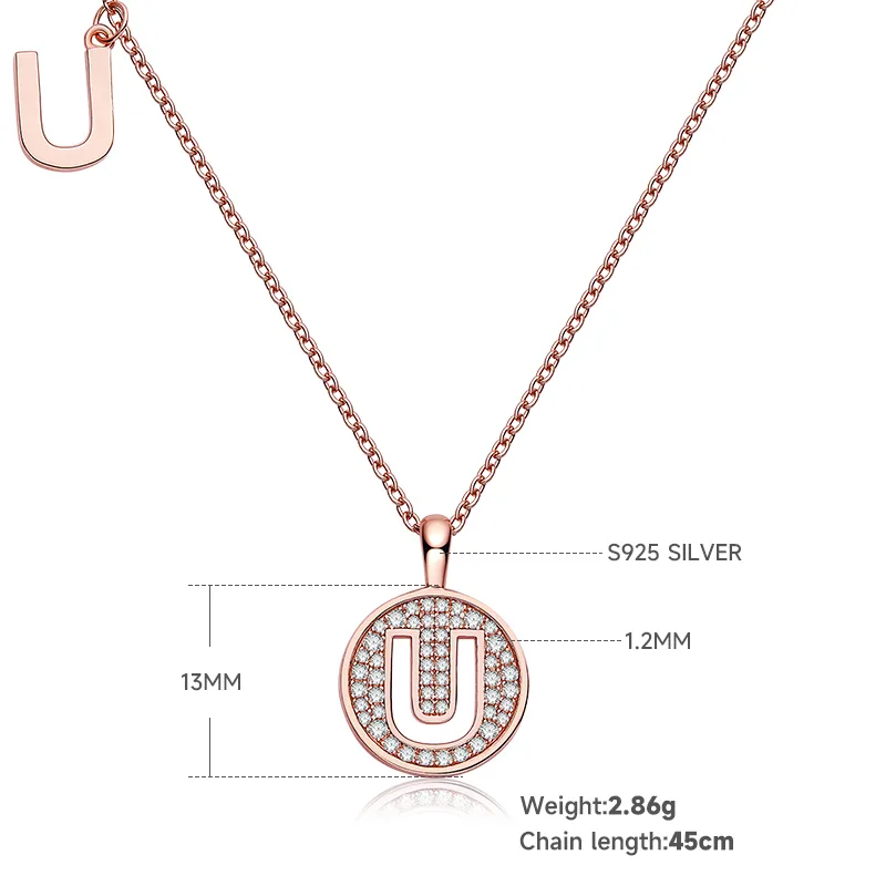 U Pendant S925 Rose-Gold-Plated Silver Moissanite Light Luxury Letter Necklace