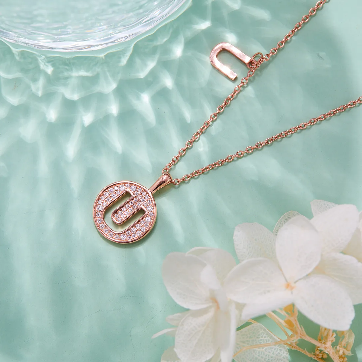 U Pendant S925 Rose-Gold-Plated Silver Moissanite Light Luxury Letter Necklace