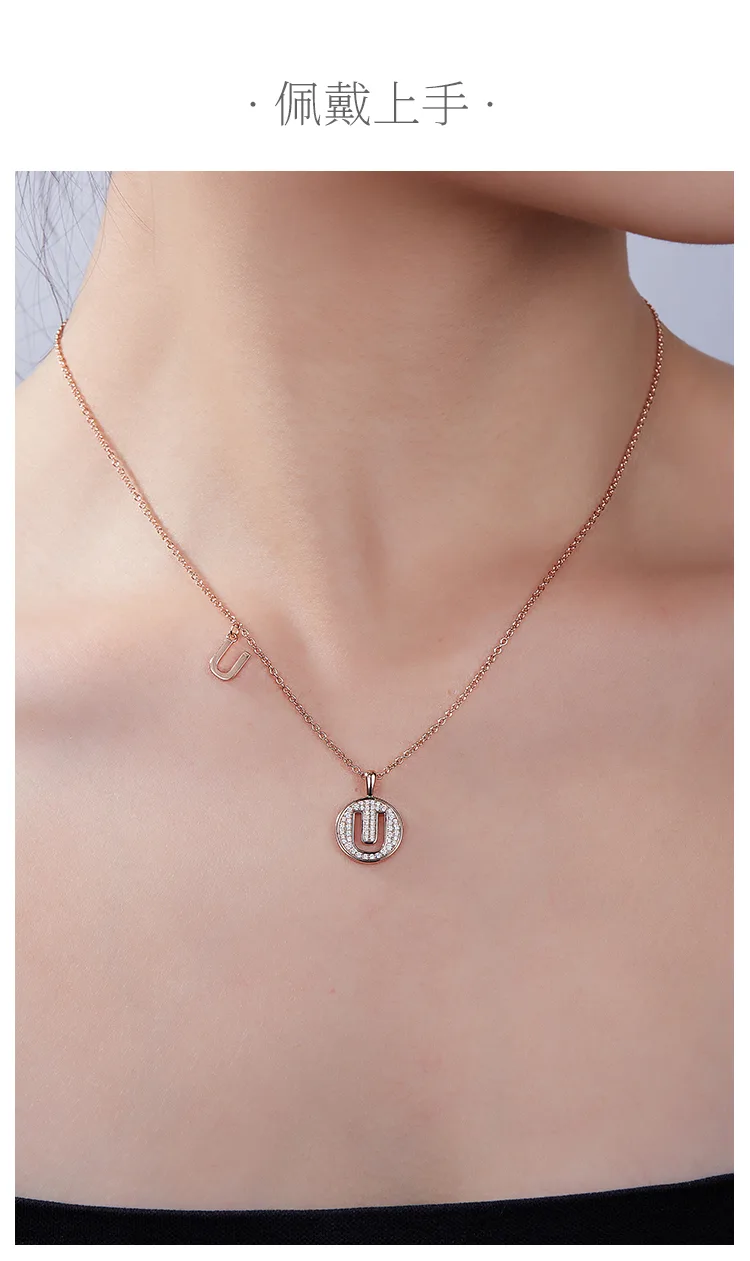 U Pendant S925 Rose-Gold-Plated Silver Moissanite Light Luxury Letter Necklace d
