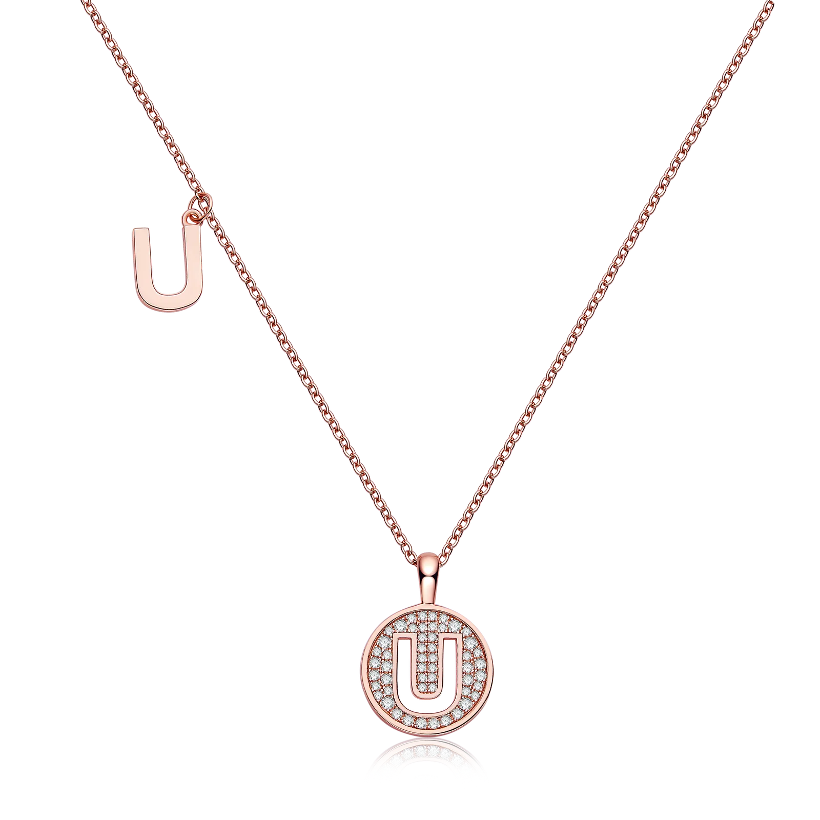 U Pendant S925 Rose-Gold-Plated Silver Moissanite Light Luxury Letter Necklace