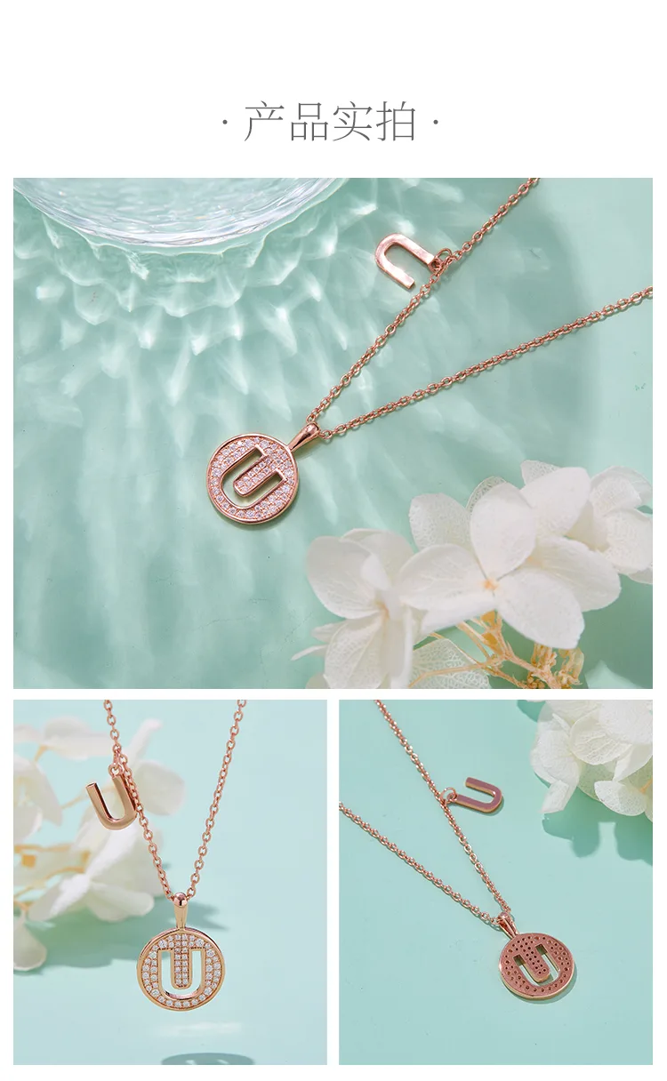 U Pendant S925 Rose-Gold-Plated Silver Moissanite Light Luxury Letter Necklace d