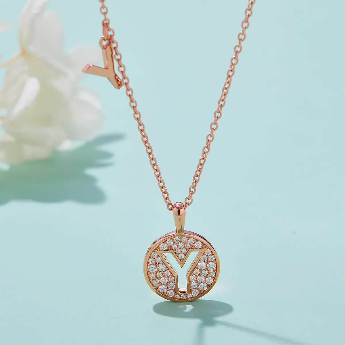 Y Pendant S925 Rose-Gold-Plated Silver Moissanite Light Luxury Letter Necklace