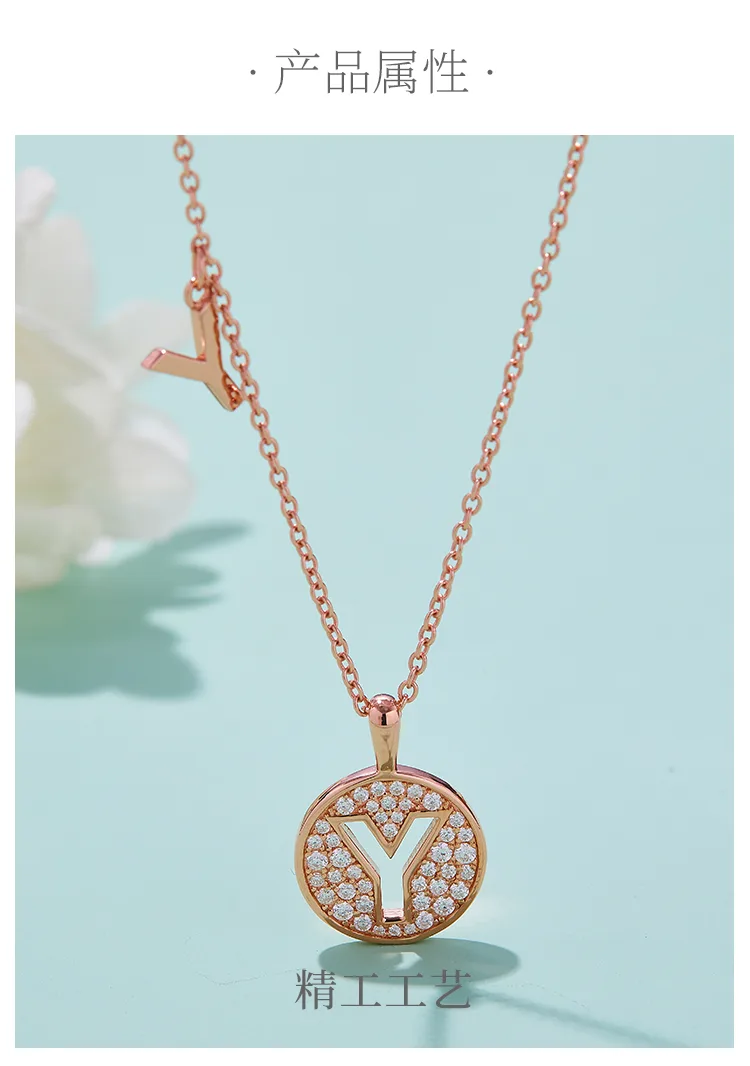 Y Pendant S925 Rose-Gold-Plated Silver Moissanite Light Luxury Letter Necklace d
