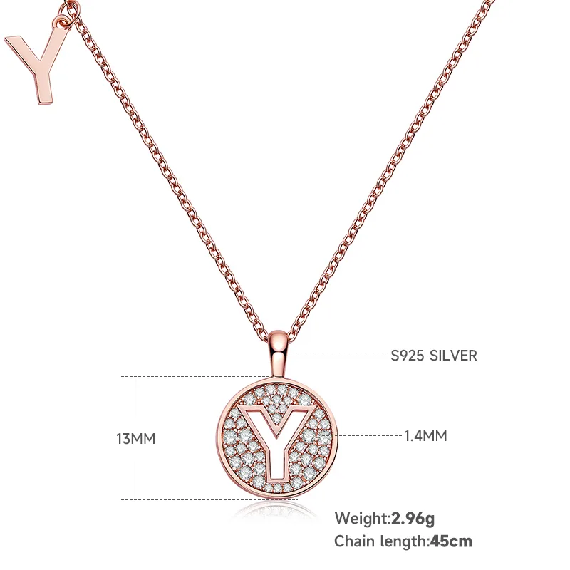 Y Pendant S925 Rose-Gold-Plated Silver Moissanite Light Luxury Letter Necklace