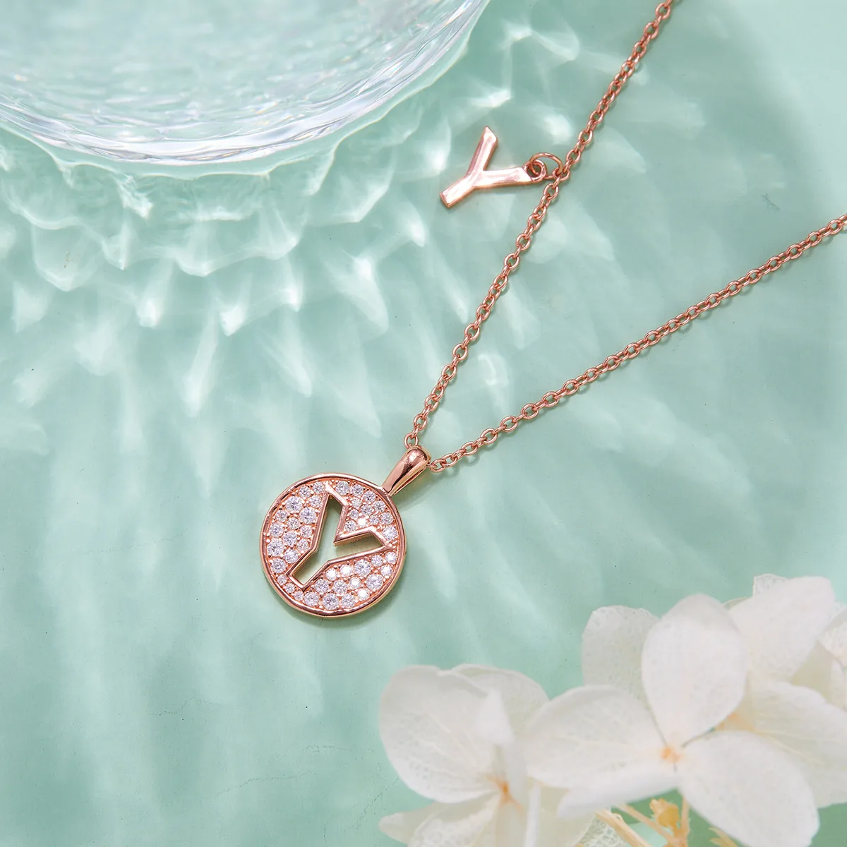 Y Pendant S925 Rose-Gold-Plated Silver Moissanite Light Luxury Letter Necklace