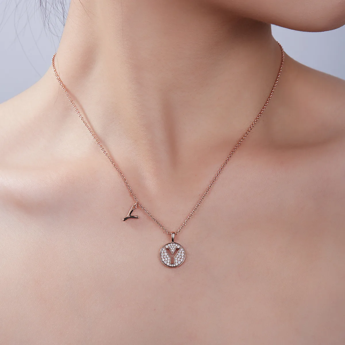 Y Pendant S925 Rose-Gold-Plated Silver Moissanite Light Luxury Letter Necklace
