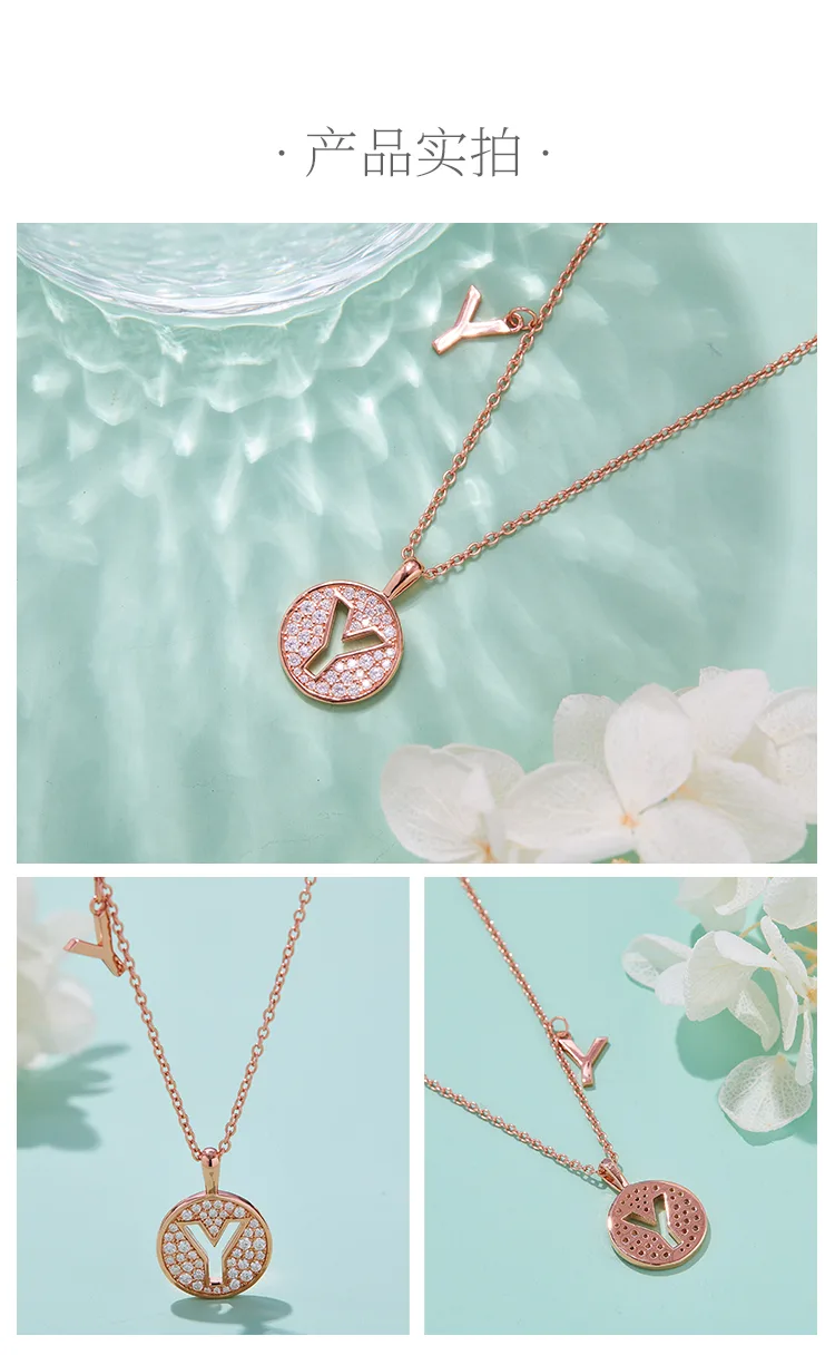 Y Pendant S925 Rose-Gold-Plated Silver Moissanite Light Luxury Letter Necklace d