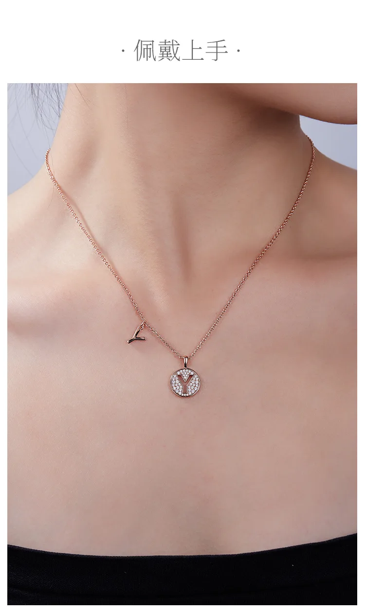 Y Pendant S925 Rose-Gold-Plated Silver Moissanite Light Luxury Letter Necklace d