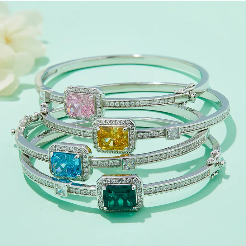 YWBG0014 Rectangle High-Carbon Diamond Lab-Grown Emerald S925 White-Gold-Plated Silver Center Stone 9*7mm/2.0CT