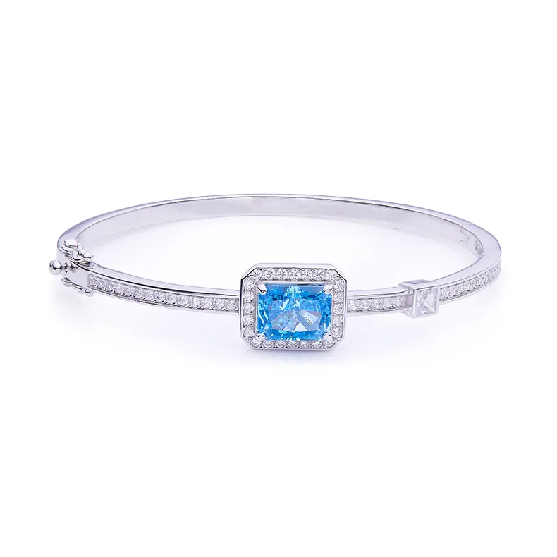 YWBG0014 Rectangle High-Carbon Diamond Lab-Grown Emerald S925 White-Gold-Plated Silver Center Stone 9*7mm/2.0CT