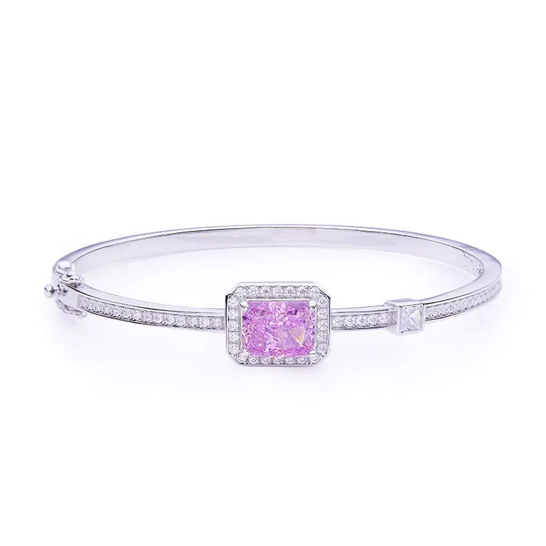 YWBG0014 Rectangle High-Carbon Diamond Lab-Grown Emerald S925 White-Gold-Plated Silver Center Stone 9*7mm/2.0CT