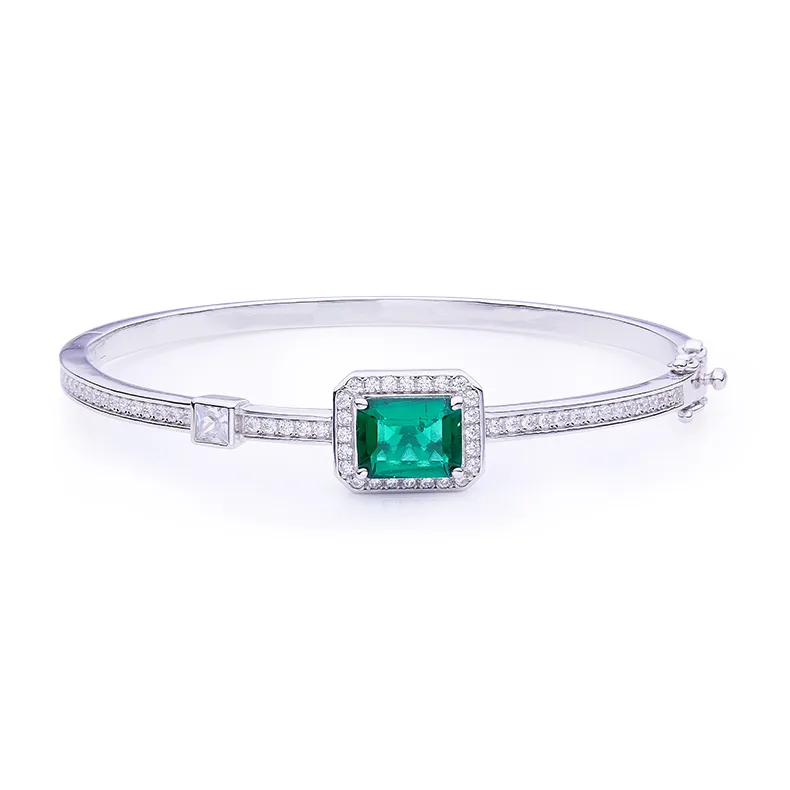 YWBG0014 Rectangle High-Carbon Diamond Lab-Grown Emerald S925 White-Gold-Plated Silver Center Stone 9*7mm/2.0CT