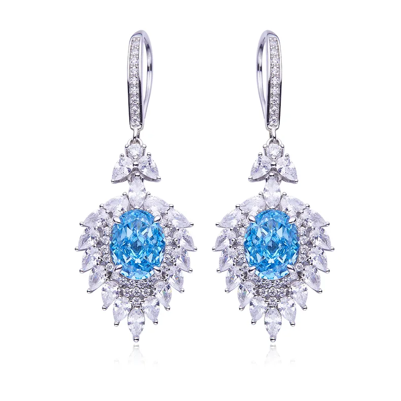 E0079 Oval High-Carbon Diamond Lab-Grown Emerald S925 White-Gold-Plated Silver Earrings Center Stone 10*8mm/4.0CT