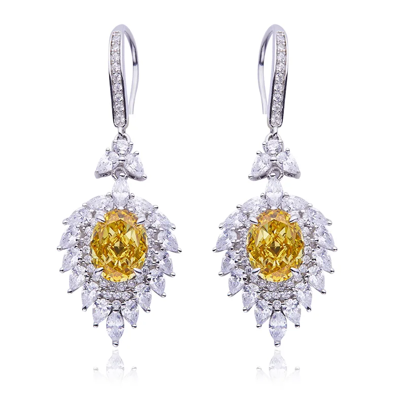 E0079 Oval High-Carbon Diamond Lab-Grown Emerald S925 White-Gold-Plated Silver Earrings Center Stone 10*8mm/4.0CT